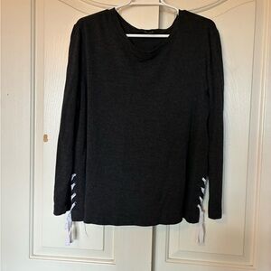 Simply Vera Vera Wang Women Shirt Long Sleeve Grey Lace Up Plus Size Large 12-14